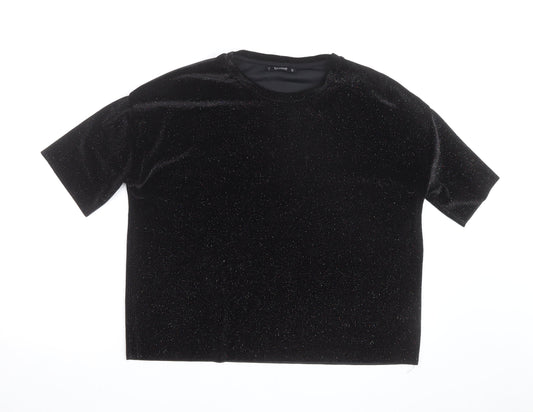 Pull&Bear Women's Black Glitter Velvet Pullover Jumper Size 14