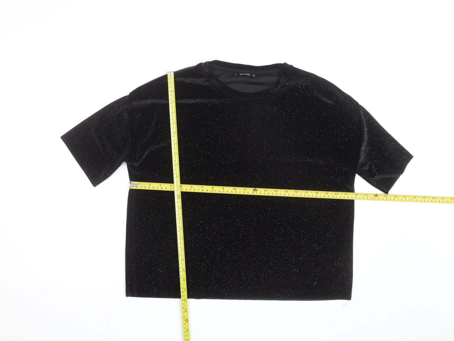 Pull&Bear Women's Black Glitter Velvet Pullover Jumper Size 14