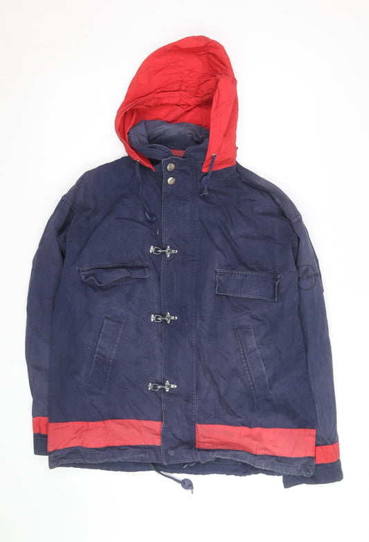 John D Farrow’s Men’s Blue Red Hooded Parka Jacket Medium Cotton Casual