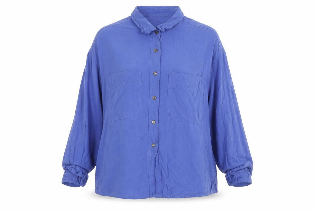 Grattan Women Blue Viscose Long Sleeve Relaxed Button-Up Shirt Size 14