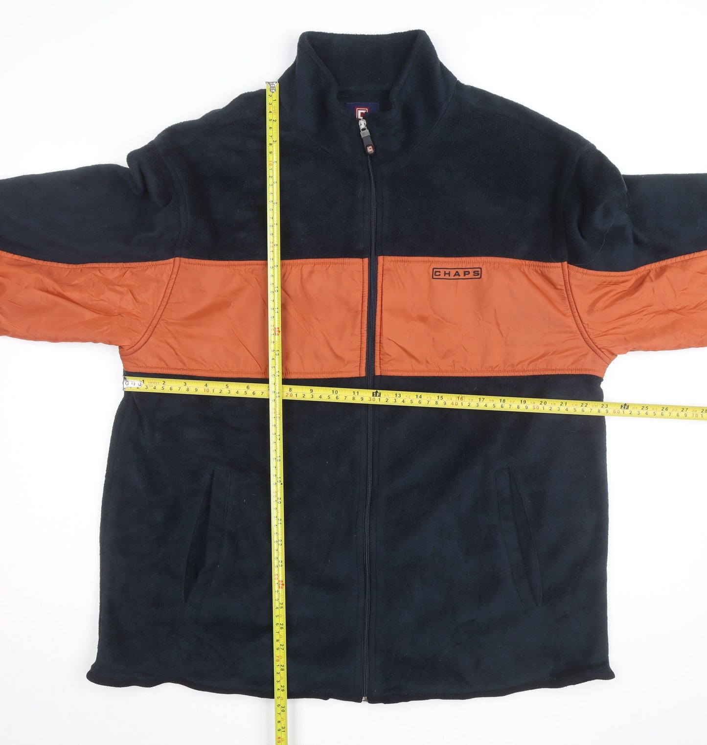 Chaps Men's Navy and Orange Full Zip Fleece Sweatshirt Size L
