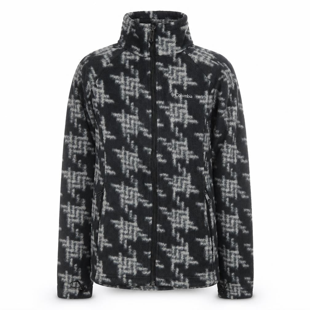 Columbia Boys Black Houndstooth Fleece Zip Jacket M Hiking Outdoor
