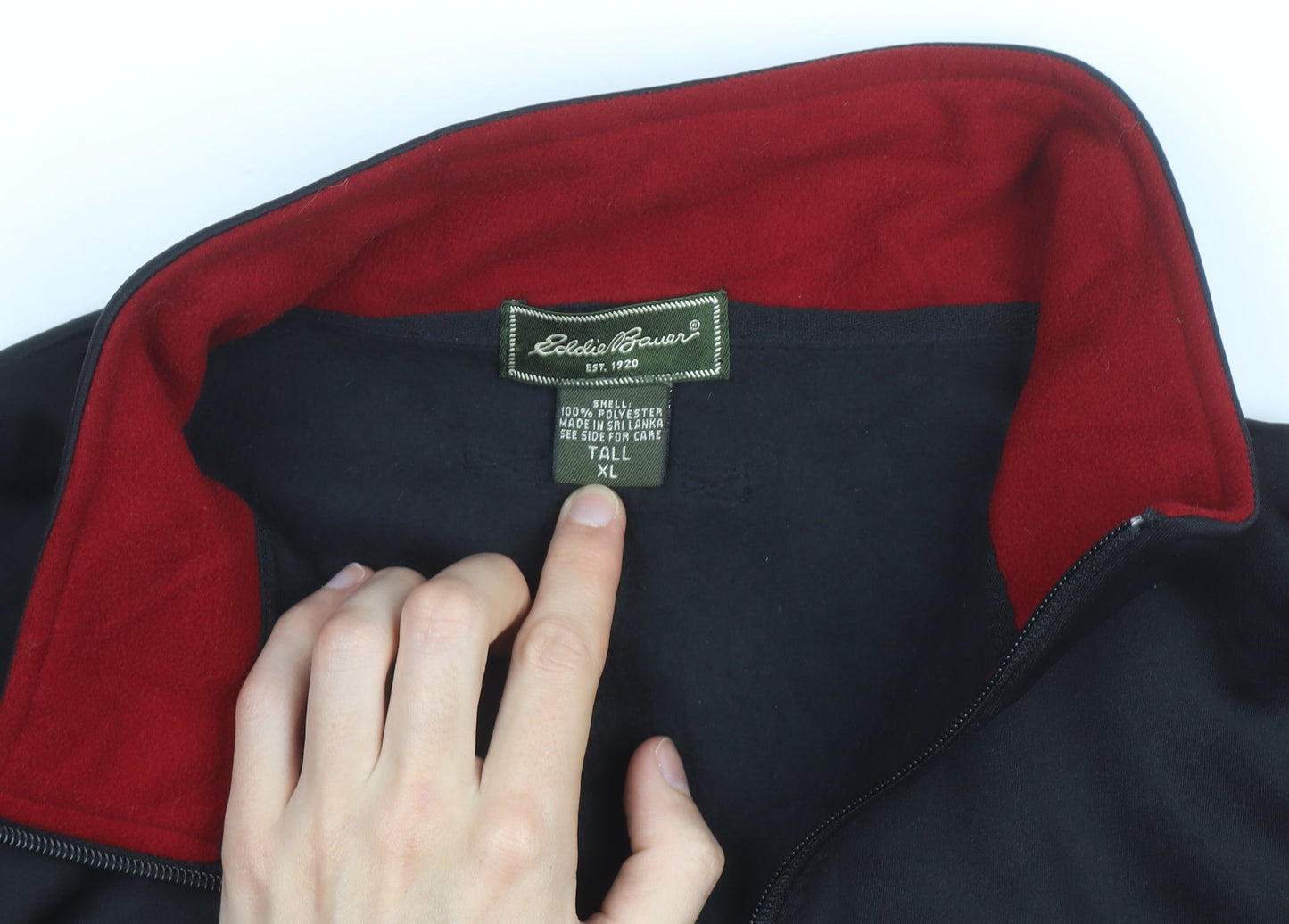 Eddie Bauer Mens Red Black Fleece Full Zip Sweatshirt XL Tall