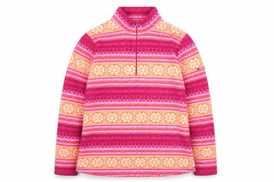 L.L. Bean Women's Pink Orange Fair Isle Fleece Pullover L 1/4 Zip
