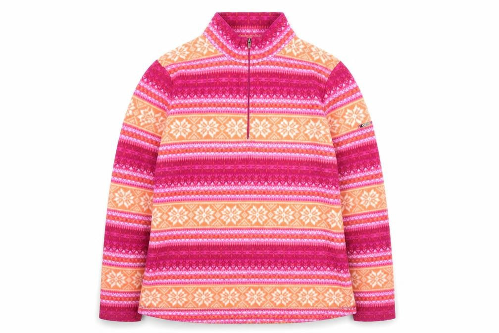 L.L. Bean Women's Pink Orange Fair Isle Fleece Pullover L 1/4 Zip
