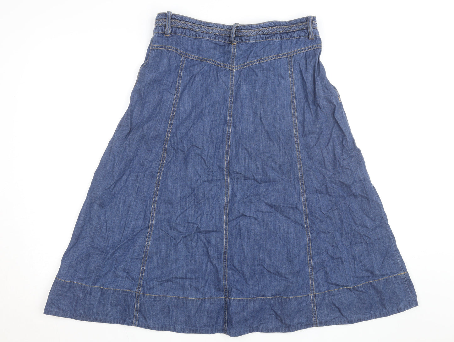 Monsoon Women Blue Denim A-Line Midi Skirt Size 12 Cotton