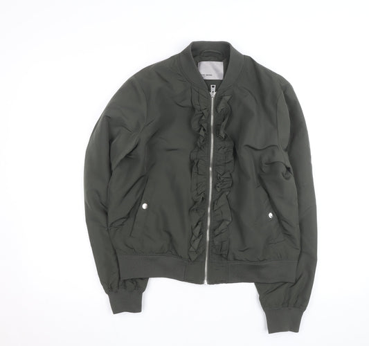 Vero Moda Unisex Green Bomber Jacket Lined Ruffle Zip Size L