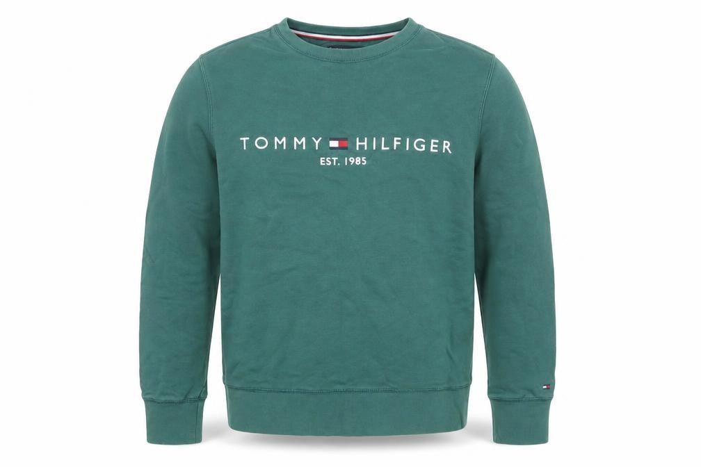 Tommy Hilfiger Men's Green Logo Crew Neck Pullover Sweatshirt L