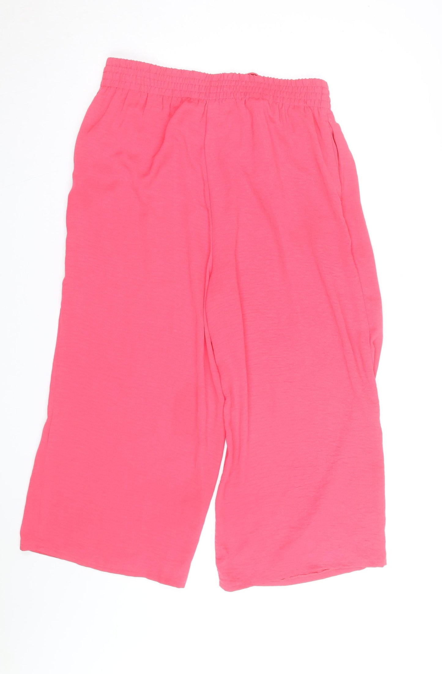 Dunnes Women's Pink Cropped Wide-Leg Viscose Trousers Size M