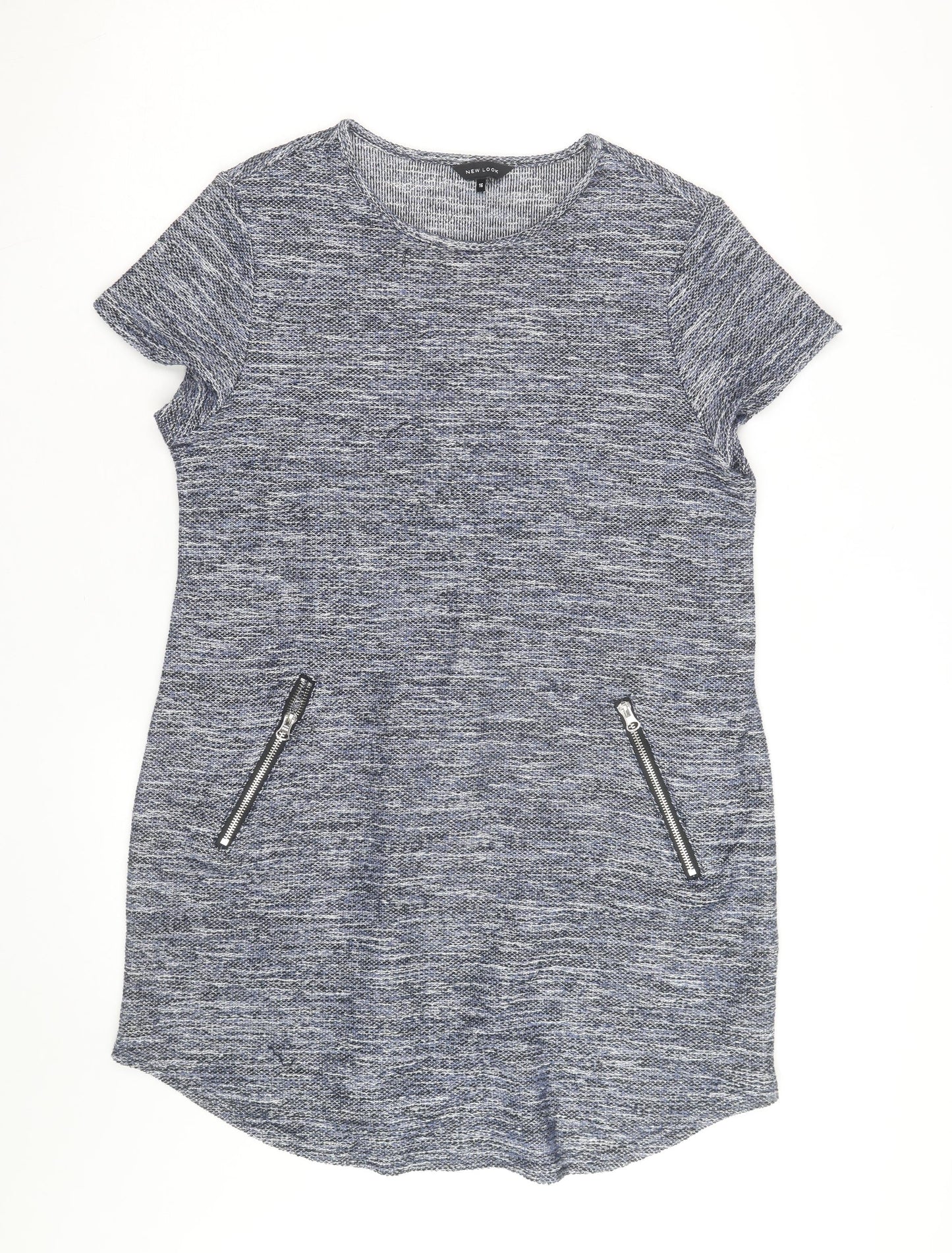 New Look Women’s Grey Knit Short Sleeve Zip Pocket T-Shirt Dress Size 16