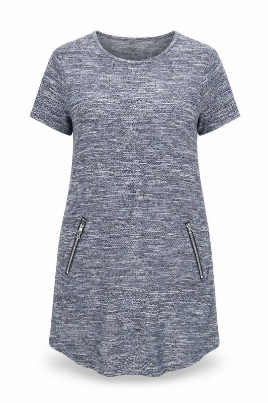 New Look Women’s Grey Knit Short Sleeve Zip Pocket T-Shirt Dress Size 16