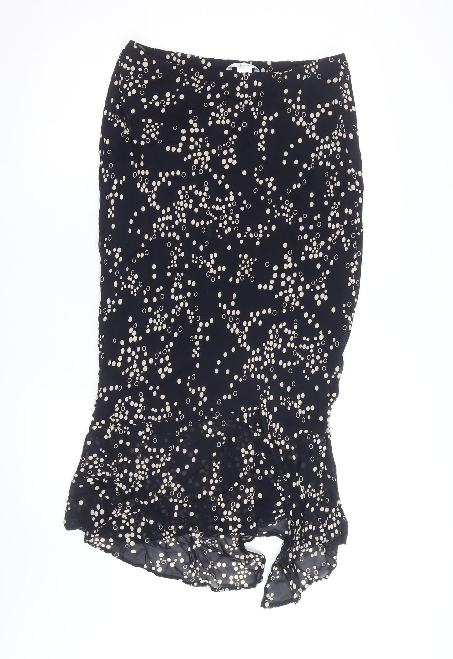 J Taylor Women's Black Polka Dot Midi Trumpet Skirt Size 14