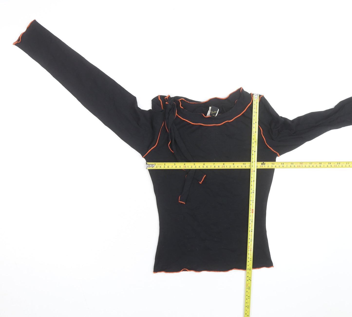 Rosie Womens Black Long Sleeve Ruffle Trim Modal Blouse Size S