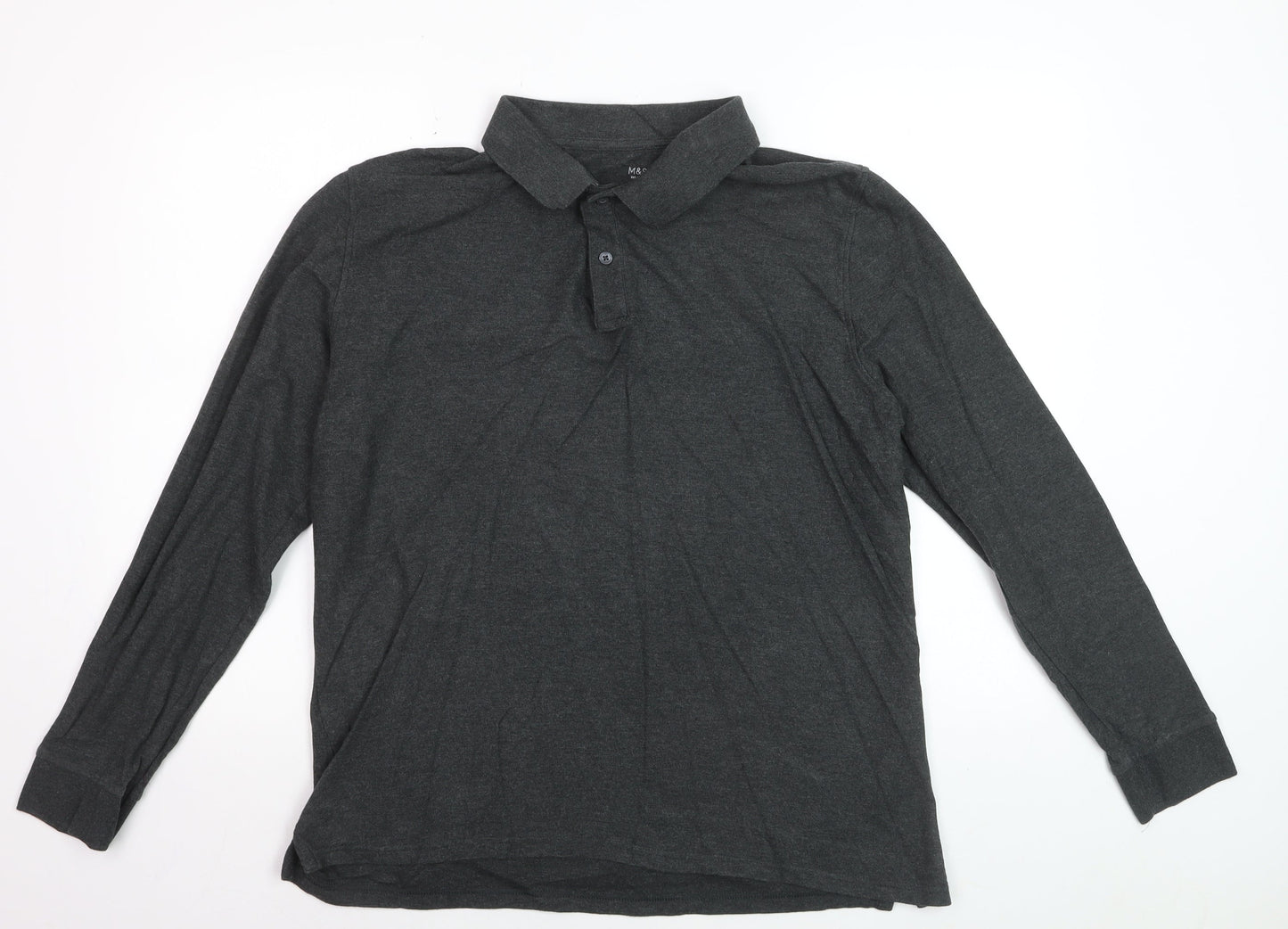 Marks and Spencer Men’s Grey Pure Cotton Long Sleeve Polo Shirt L