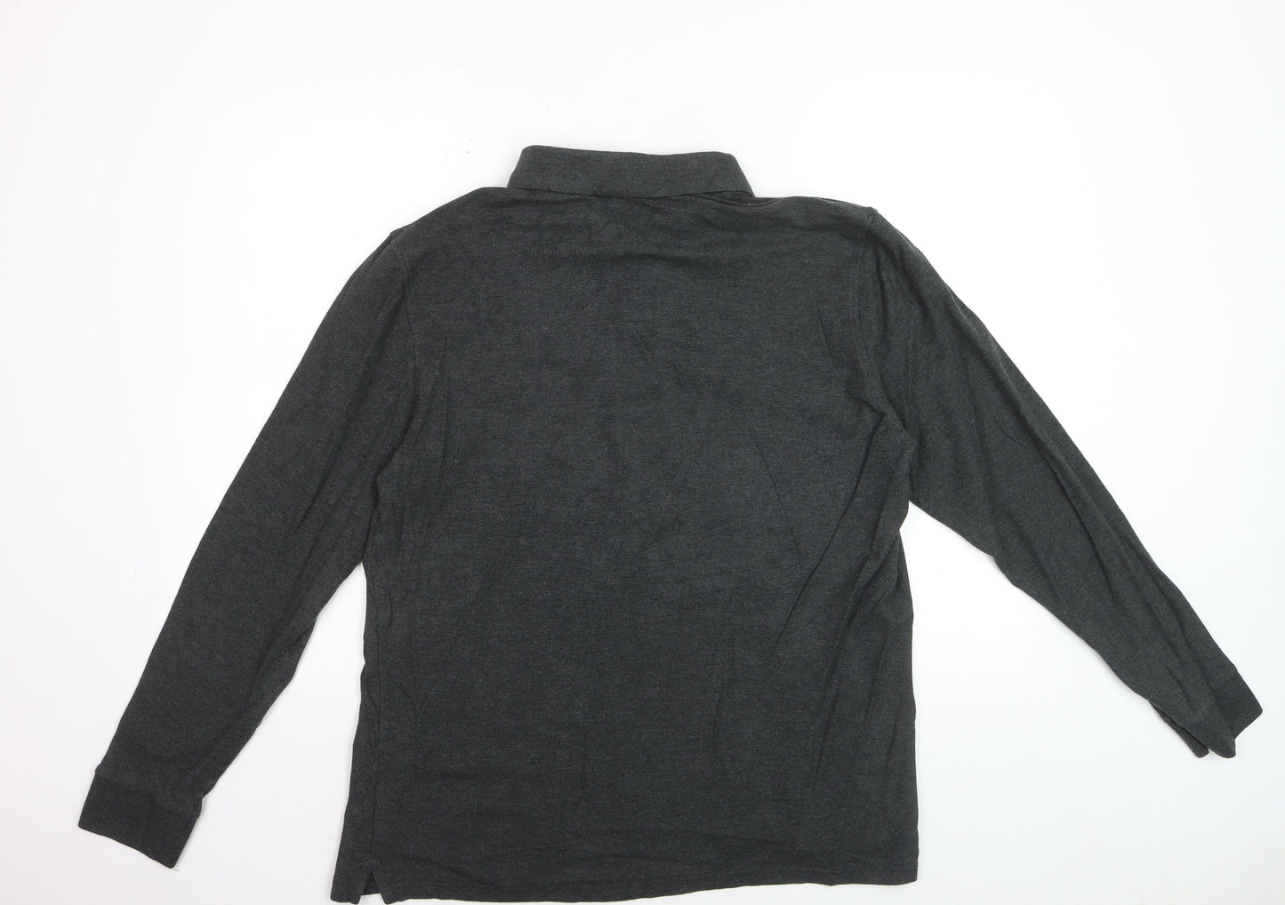 Marks and Spencer Men’s Grey Pure Cotton Long Sleeve Polo Shirt L