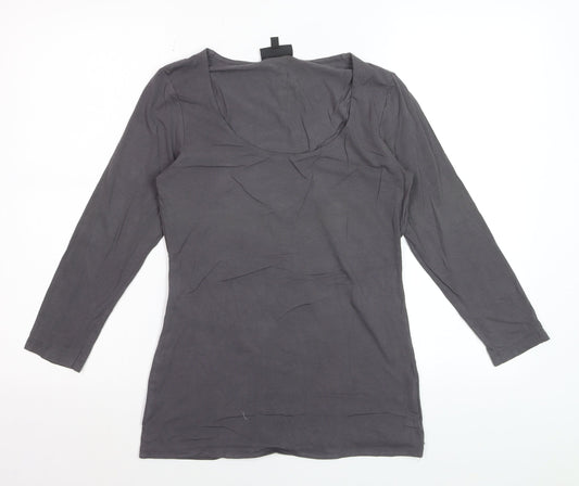 Warehouse Women Grey Long Sleeve Cotton Stretch Scoop T-Shirt UK 14