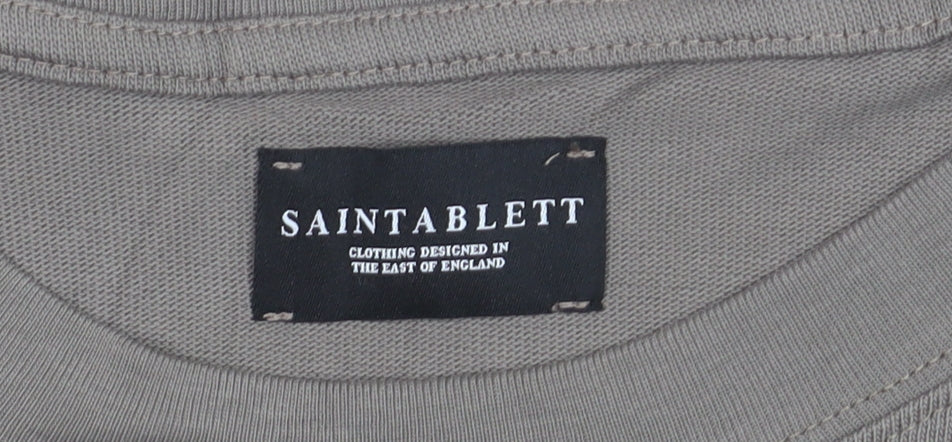 SAINTABLETT Women's Beige Short Sleeve Cotton T-Shirt M