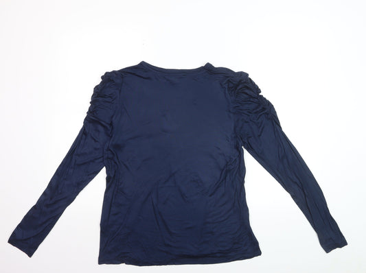 Marks and Spencer Women's Blue Long Sleeve Ruffle Blouse Size 14
