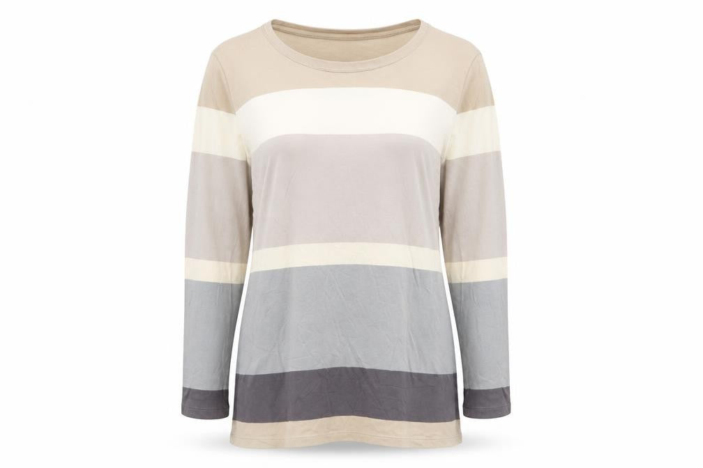 Isaac Mizrahi Live Women Beige Striped Cotton Long Sleeve T-Shirt L