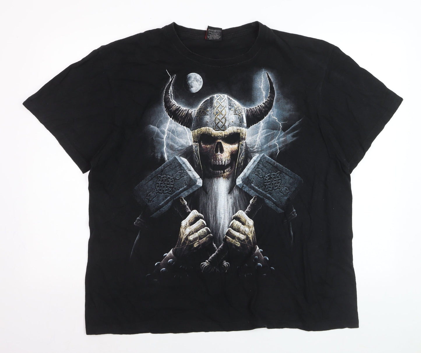Spiral Men’s Black 2XL Gothic Viking Skull Graphic T-Shirt
