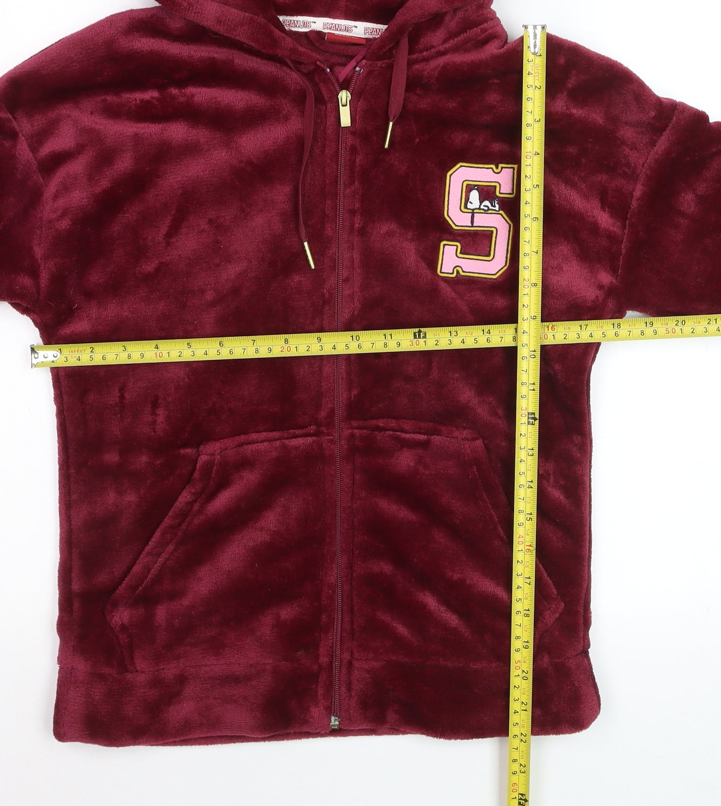 Peanuts Women Burgundy Full Zip Hoodie Small Plush Snoopy S Logo