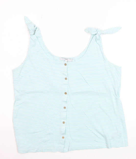 Next Women Blue Striped Tank Top Size 16 Cotton Blend Button Front