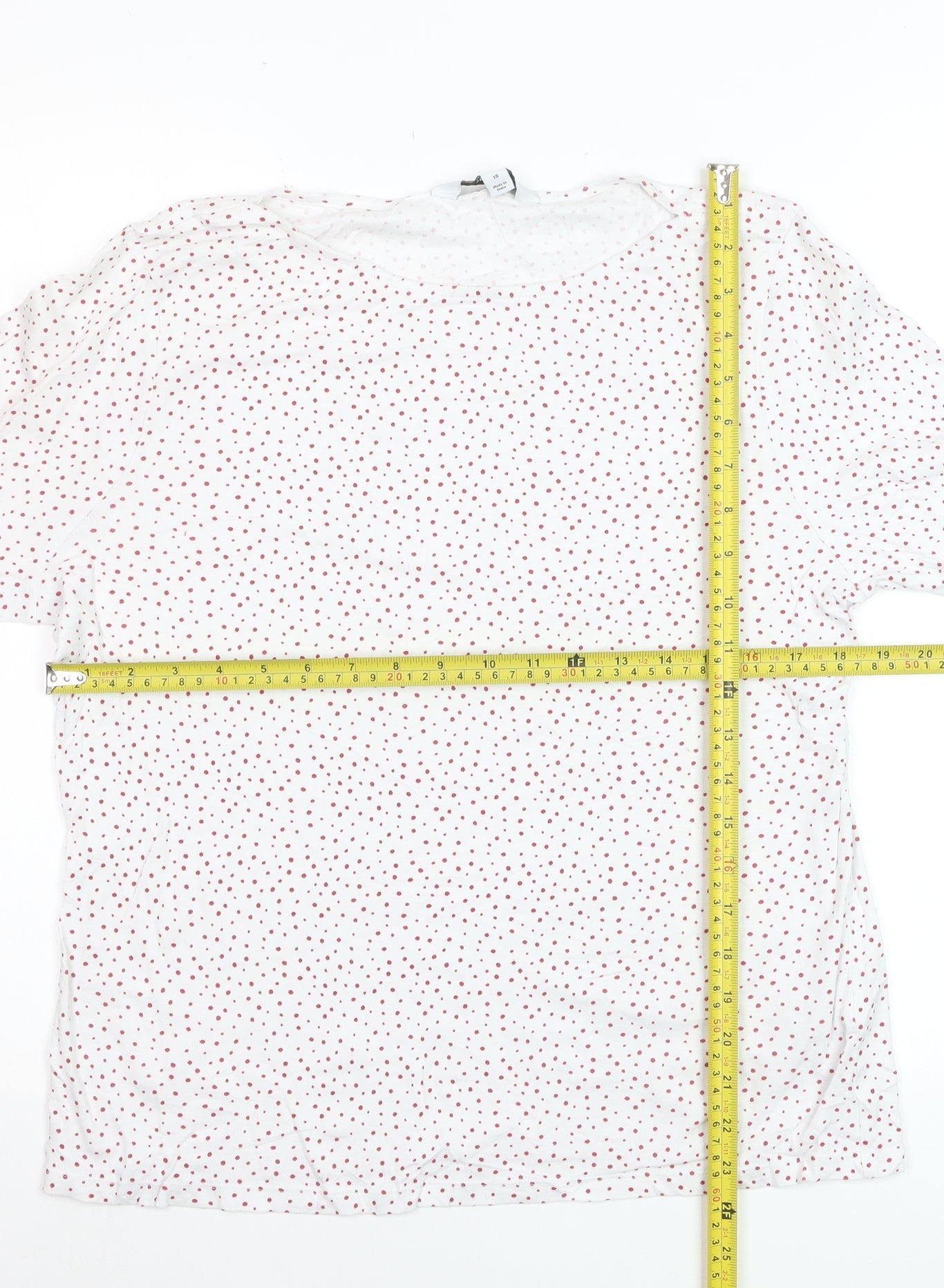 Marks and Spencer Womens White Red Polka Dot Cotton 3/4 Sleeve T-Shirt Size 18