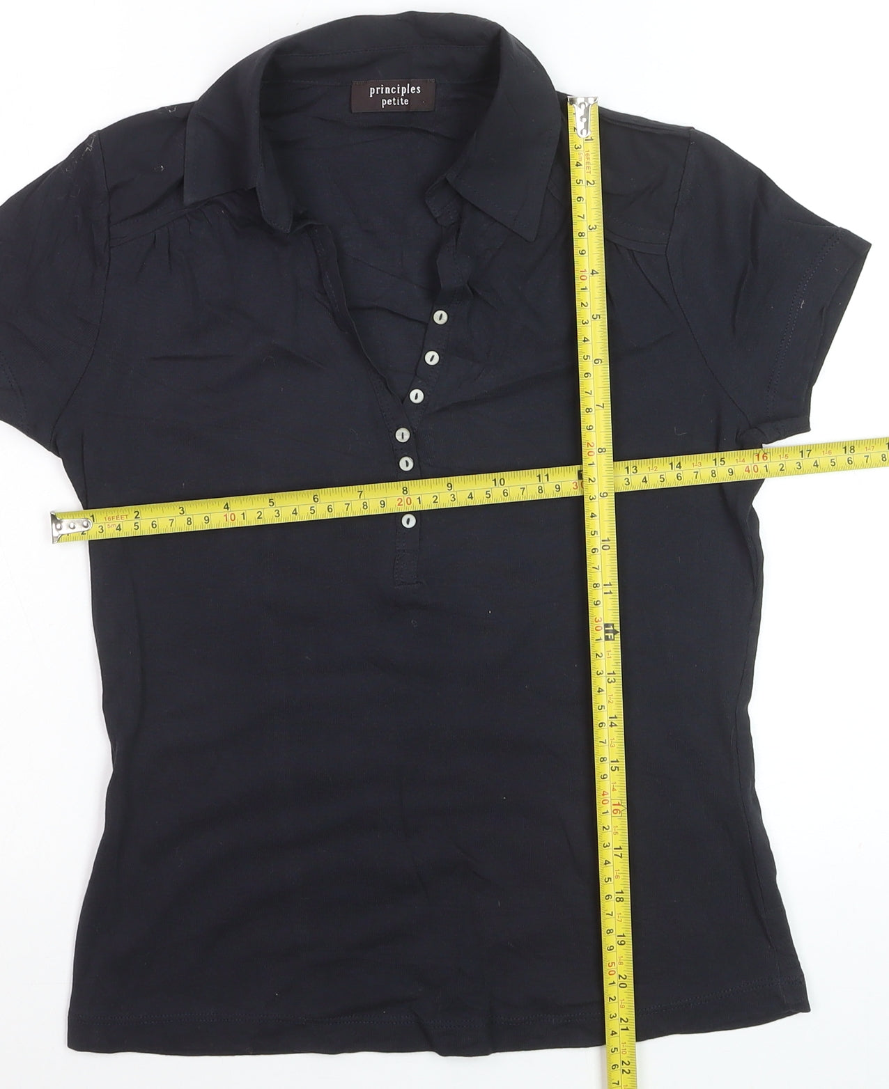 Principles Petite Women's Black Polo Shirt Size 10 Short Sleeve Cotton