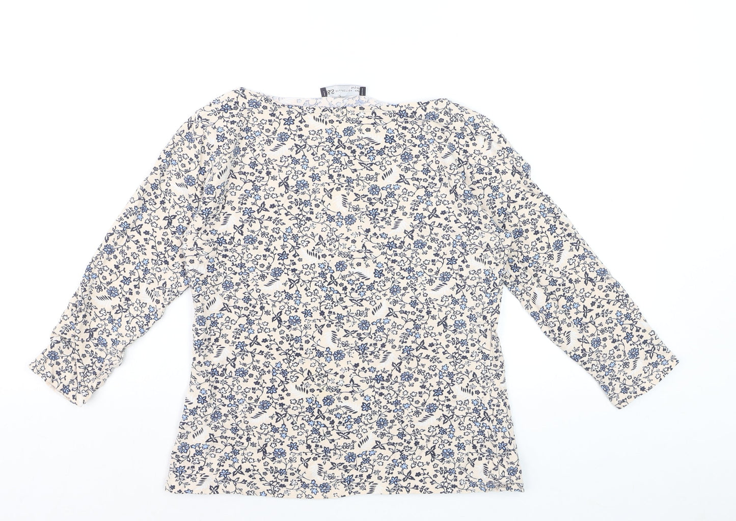 Marks and Spencer Womens Beige Floral 3/4 Sleeve T-Shirt Size 12