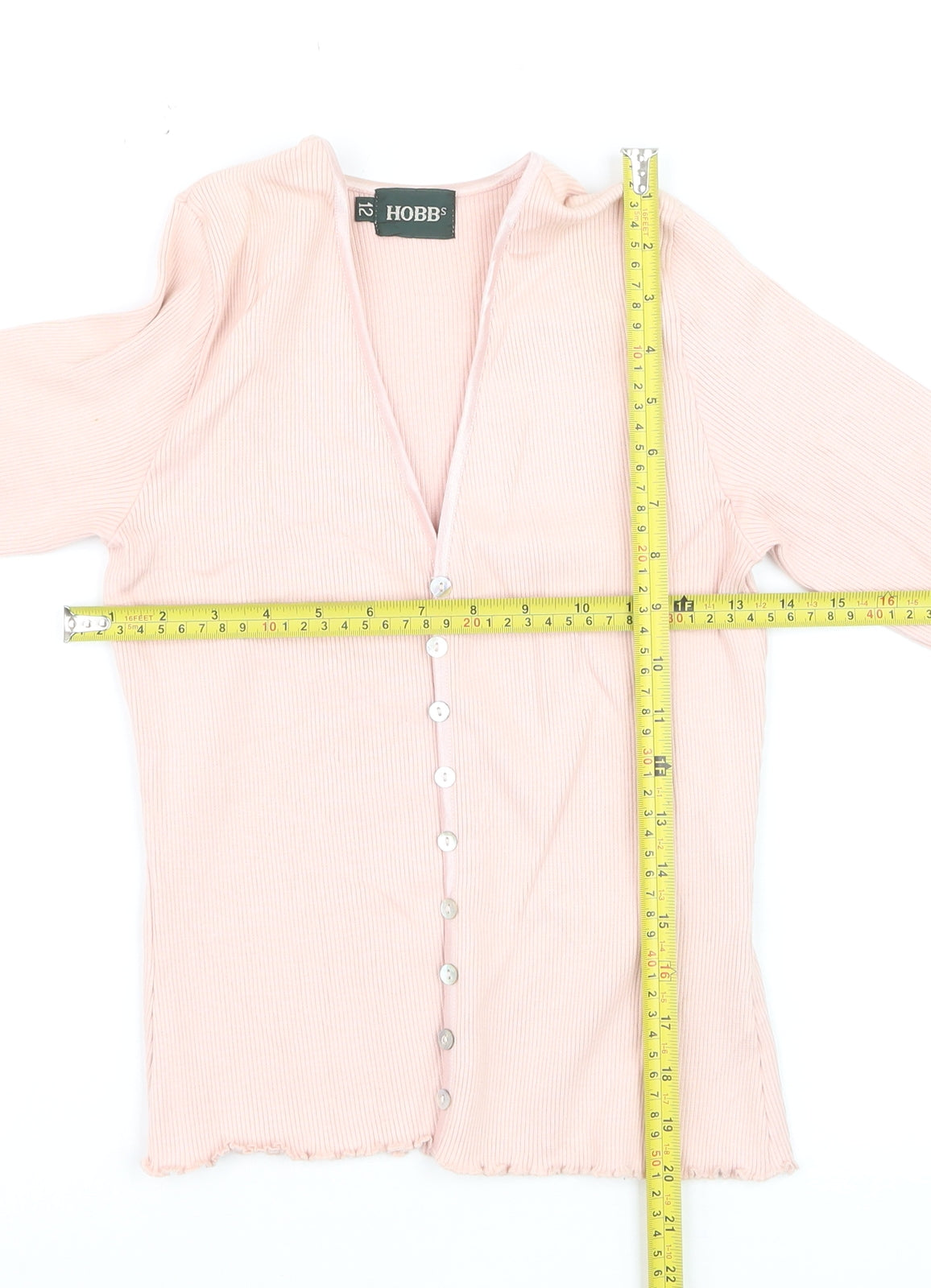 Hobbs Womens Pink Size 12 Cotton Blend Long Sleeve Cardigan
