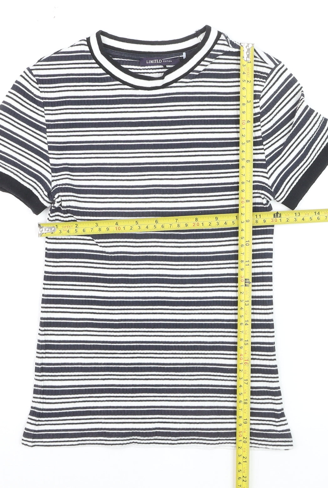 Marks and Spencer Limited Edition Women's Black White Striped Ringer T-Shirt Size 8