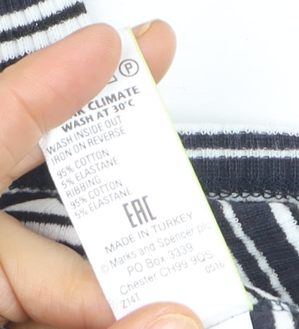 Marks and Spencer Limited Edition Women's Black White Striped Ringer T-Shirt Size 8