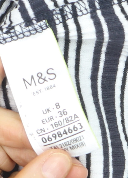 Marks and Spencer Limited Edition Women's Black White Striped Ringer T-Shirt Size 8
