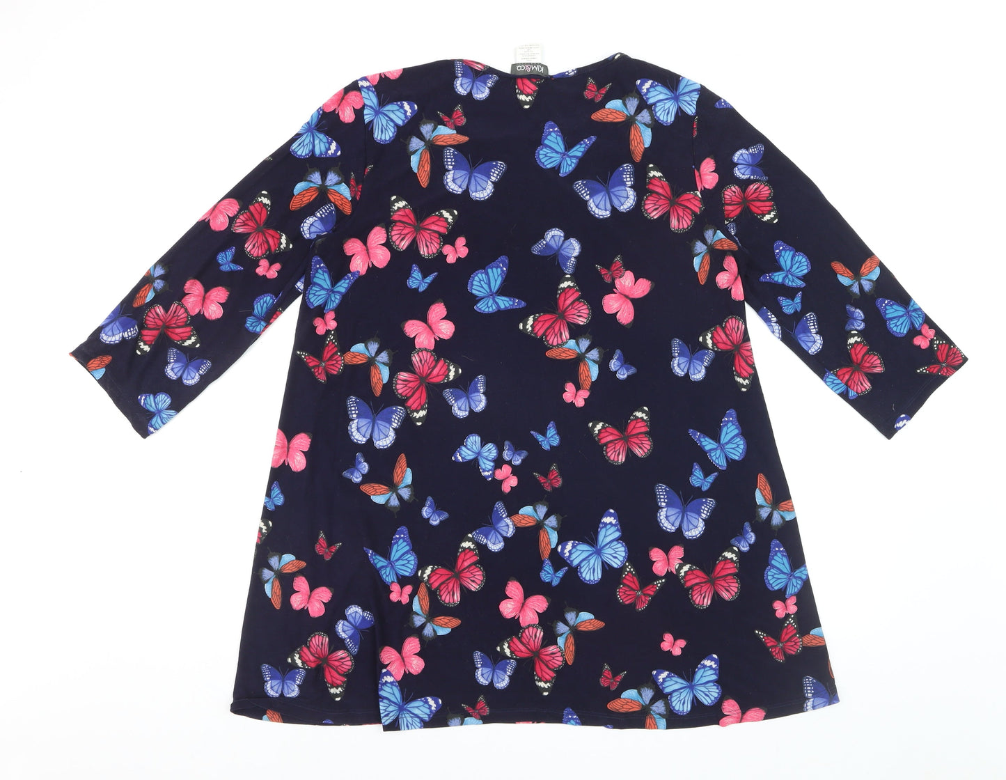 Kim & Co Womens Blue Butterfly Print 3/4 Sleeve Tunic Blouse Size L