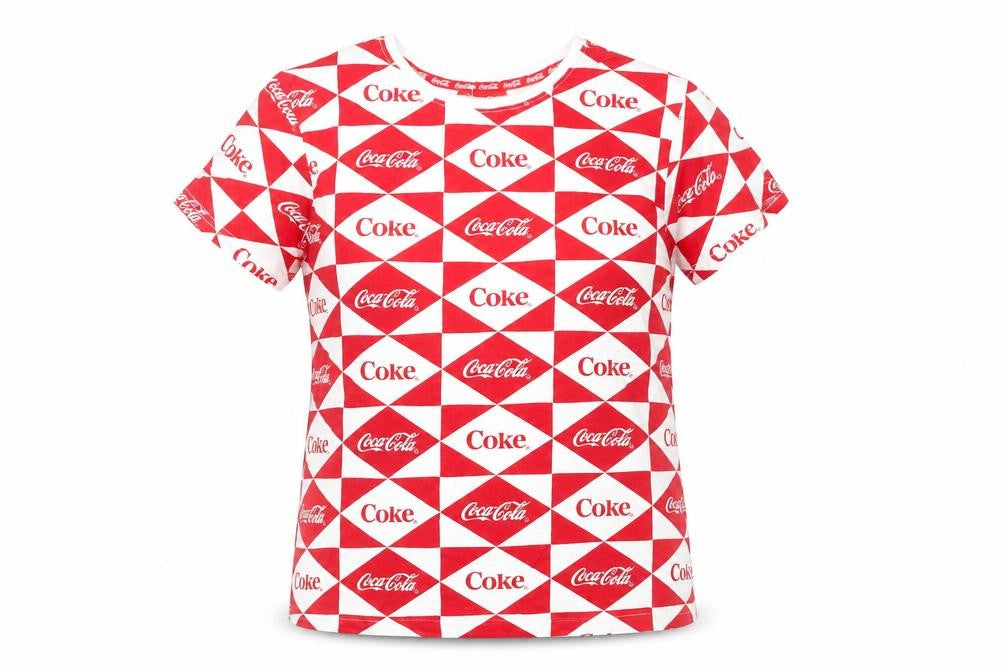 Coca-Cola Women's Red White Geometric Logo T-Shirt Size S