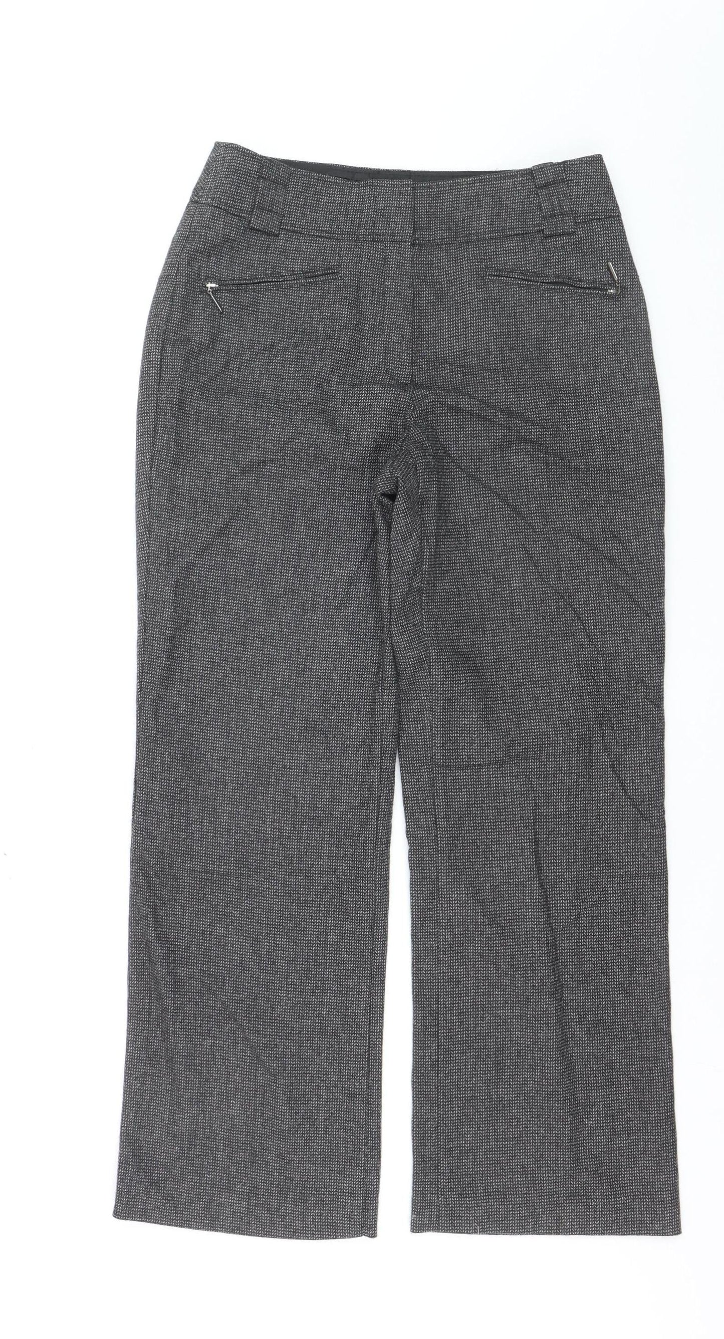 Marks and Spencer Women’s Grey Wool Blend Herringbone Trousers UK 10 Short