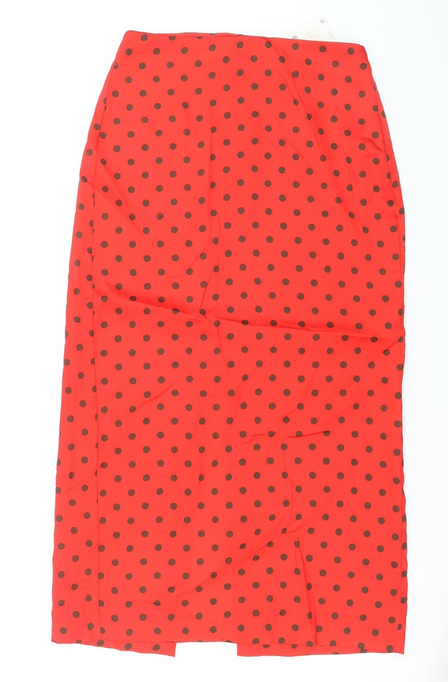 Zara Women Red Polka Dot Midi Pencil Skirt Size S High Waist