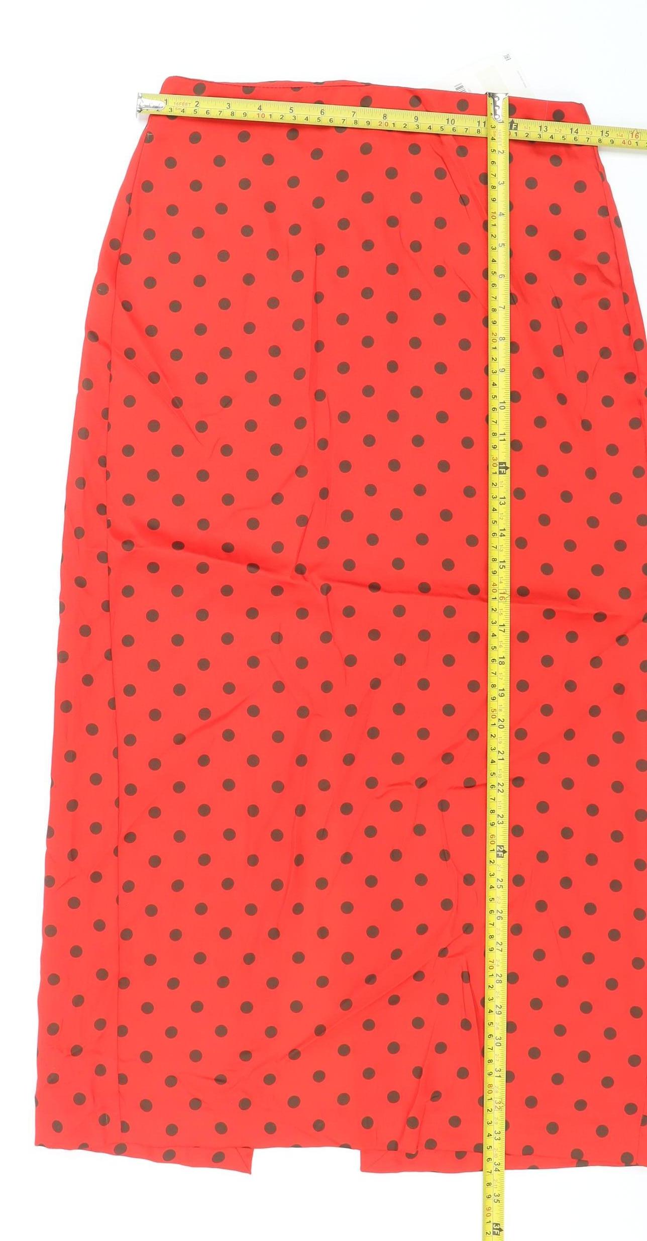Zara Women Red Polka Dot Midi Pencil Skirt Size S High Waist