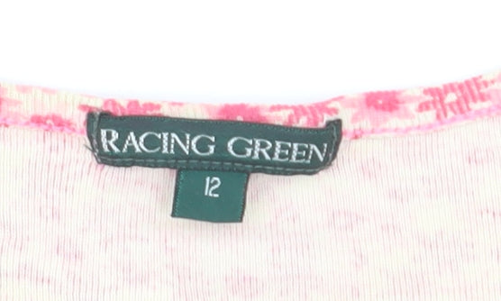 Racing Green Women's Pink Floral Cotton T-Shirt Size 12