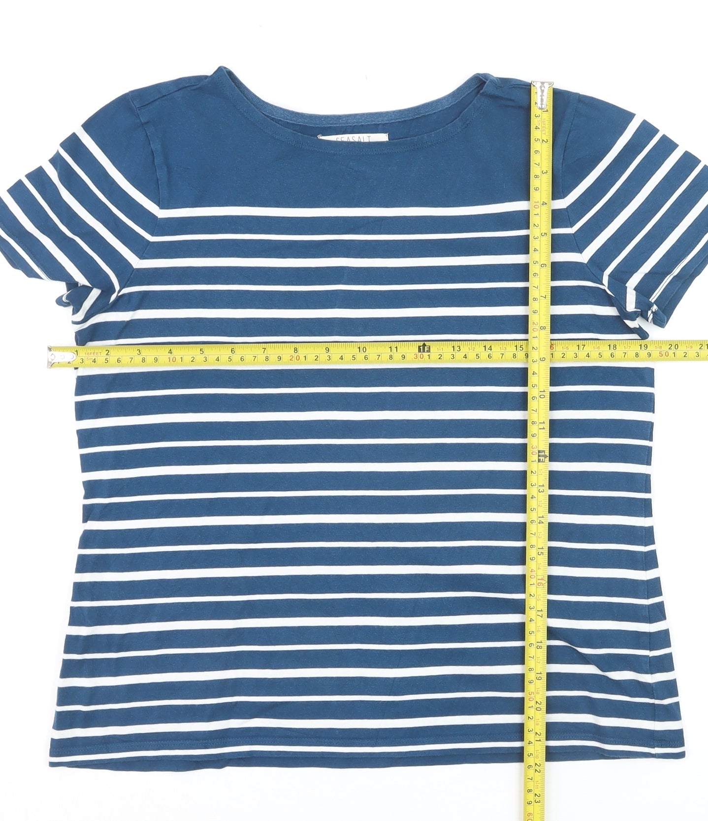 Seasalt Women Blue Striped Organic Cotton Short Sleeve T-Shirt UK 12