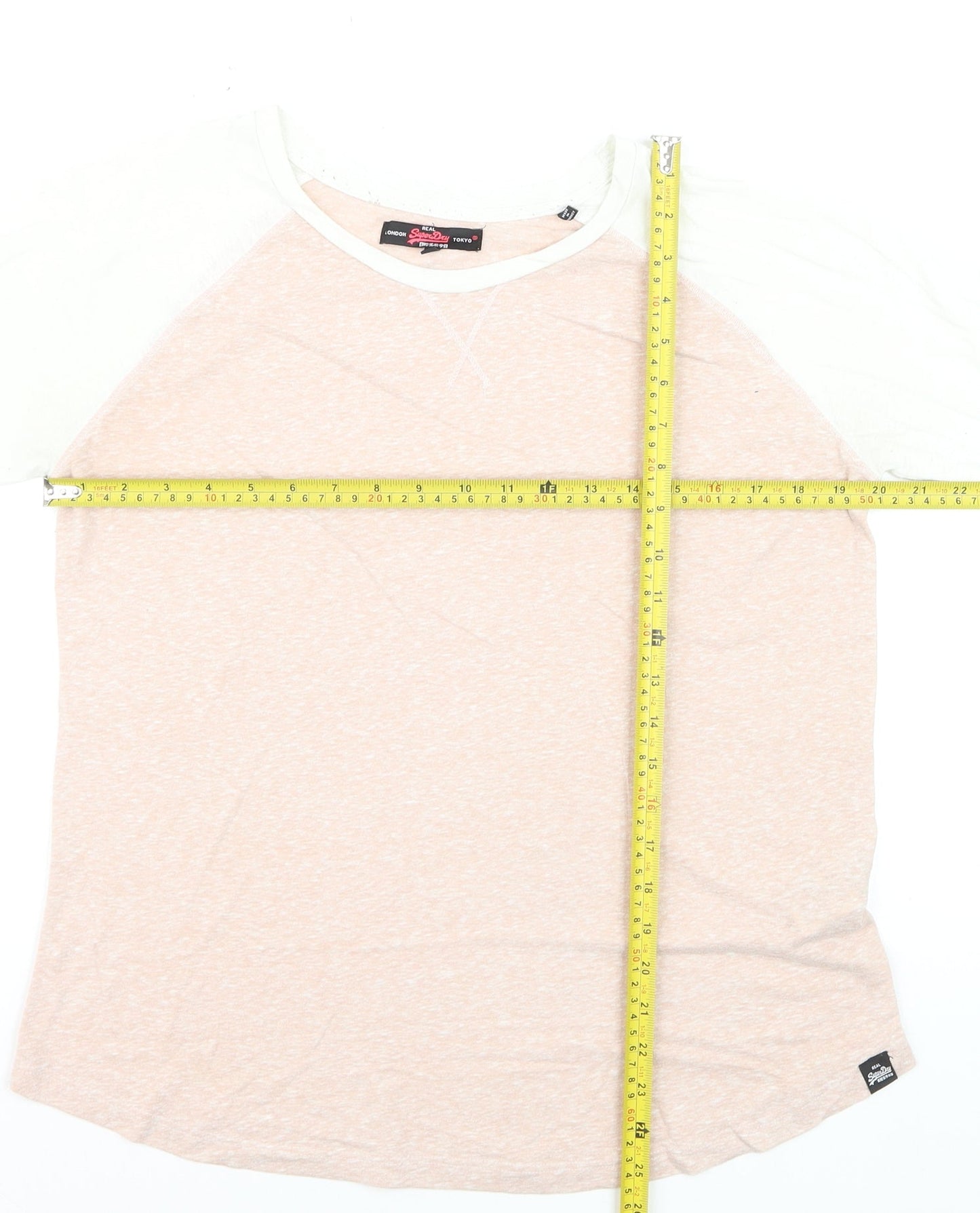 Superdry Men's Beige & White Raglan 3/4 Sleeve Casual Top M