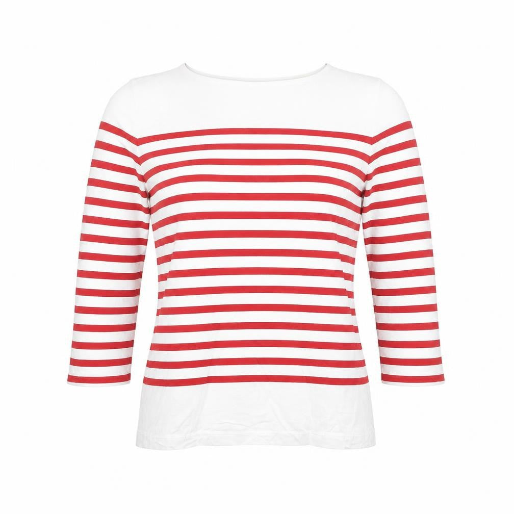 Mango Womens Red Striped Boat Neck 3/4 Sleeve Cotton T-Shirt XS