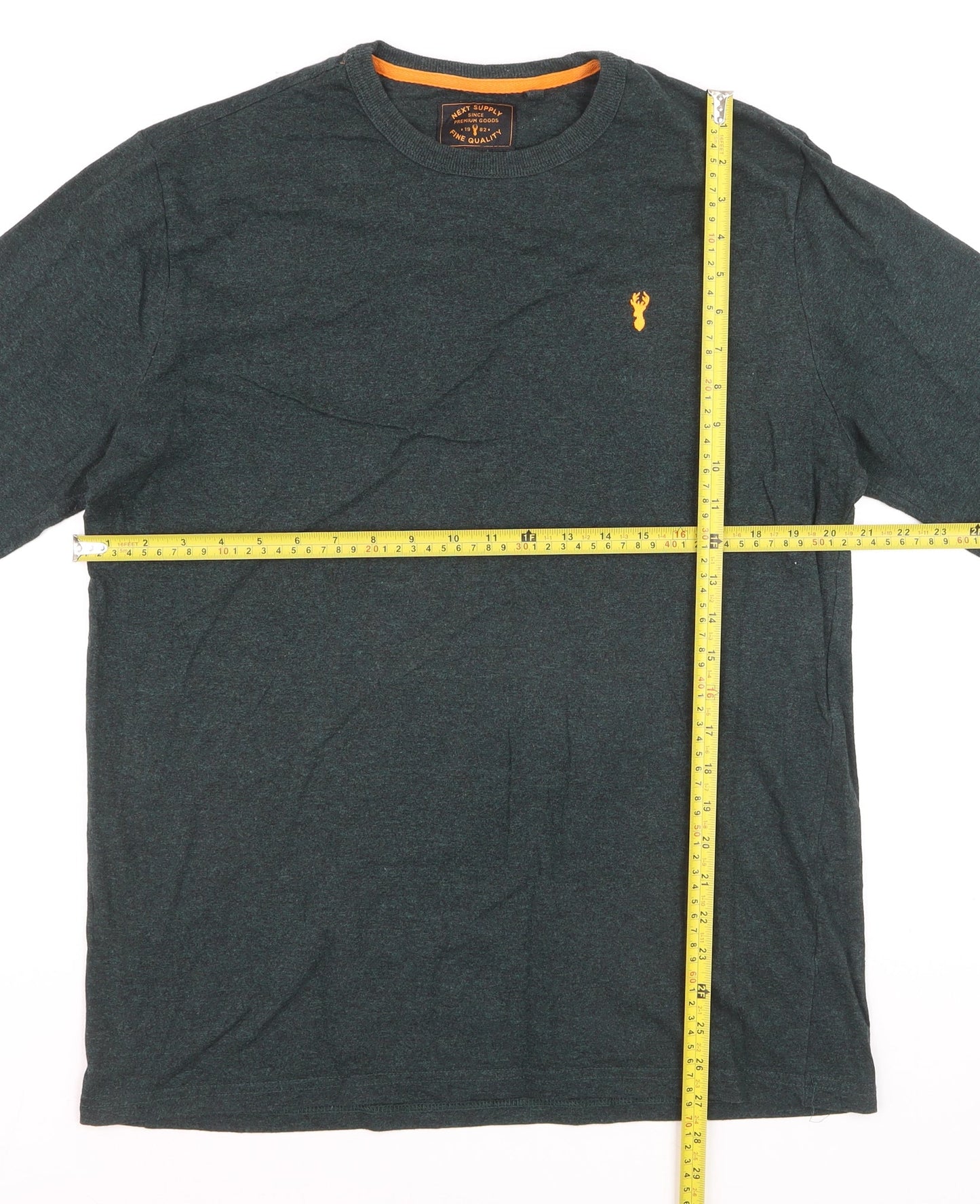 Next Men's Green Long Sleeve Crew Neck Cotton Blend Top L