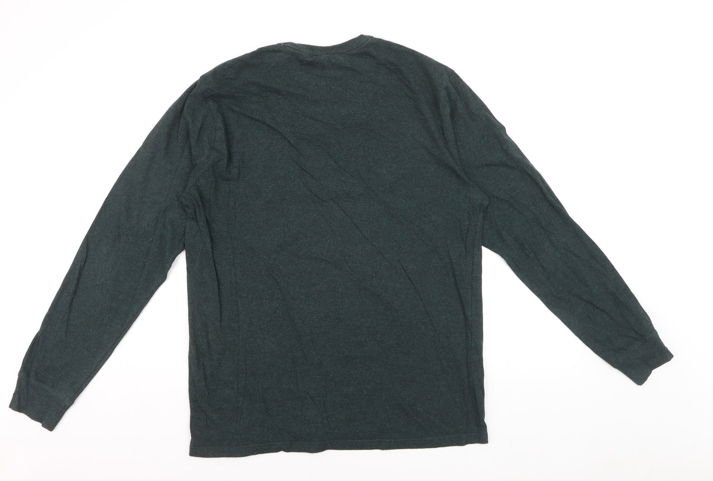 Next Men's Green Long Sleeve Crew Neck Cotton Blend Top L