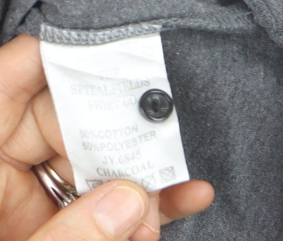The Spitalfields Shirt Co Men’s Grey Polo Shirt Size L Collared Button-Down