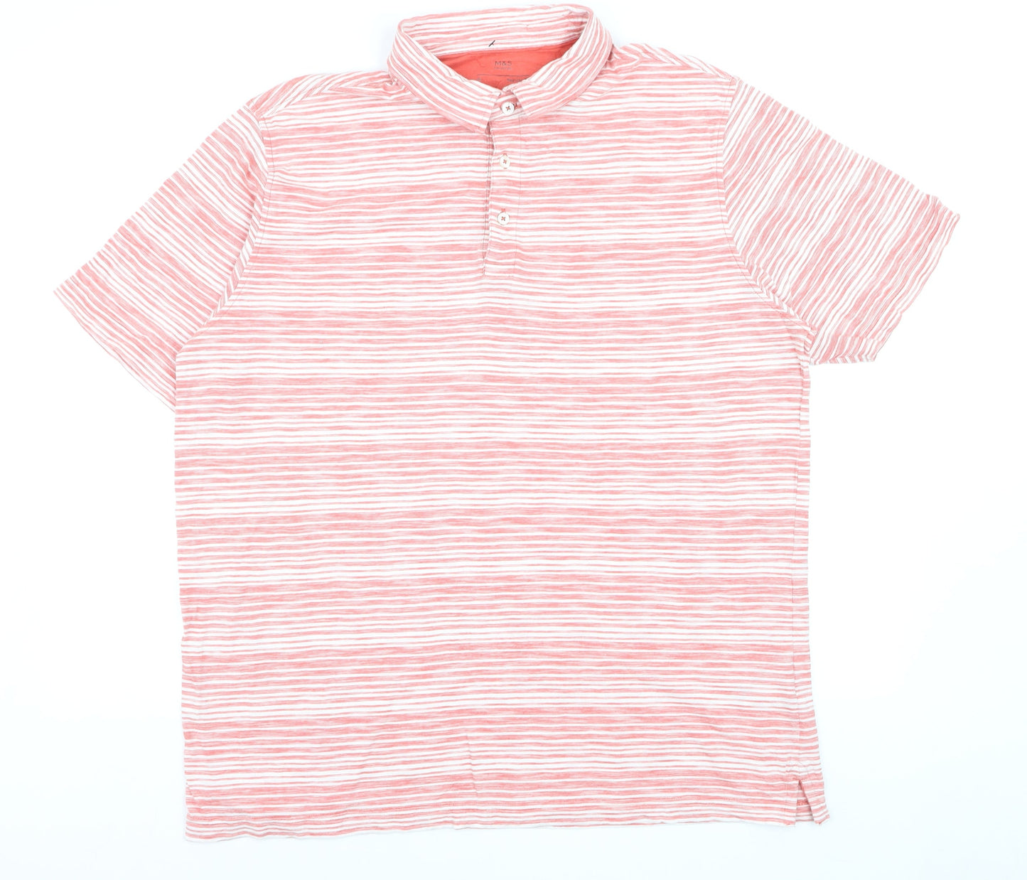 Marks and Spencer Men's Pink Striped Cotton Polo Shirt XL Regular Fit