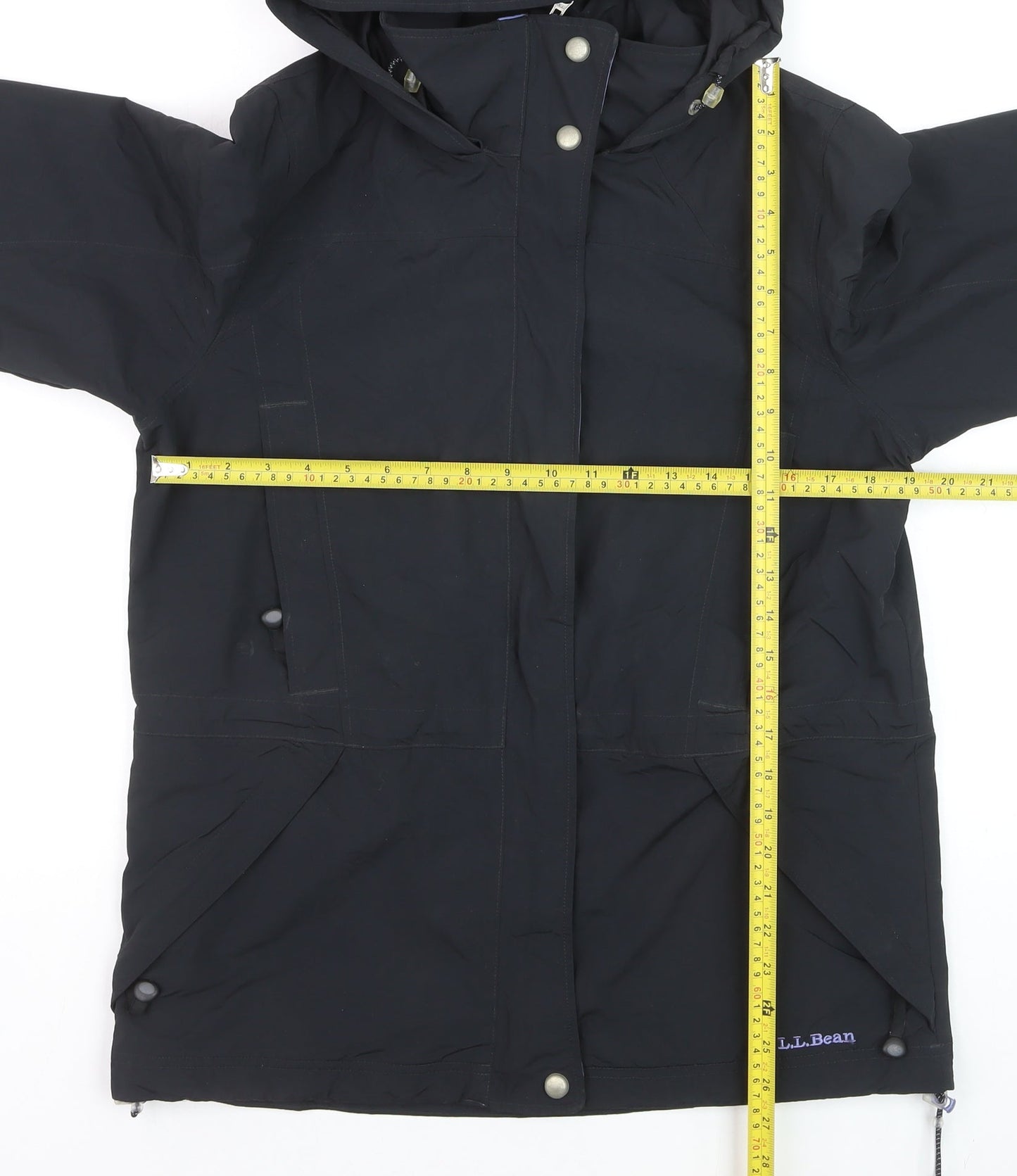 L.L.Bean Men's Black Nylon Hooded Parka Jacket Size S Waterproof