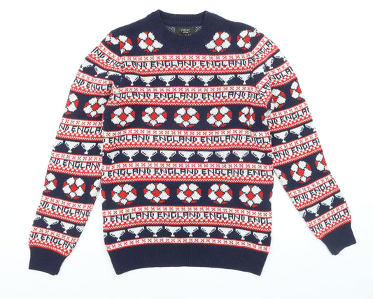 Next Men’s Blue Christmas Fair Isle Jumper XS Crew Neck Knit