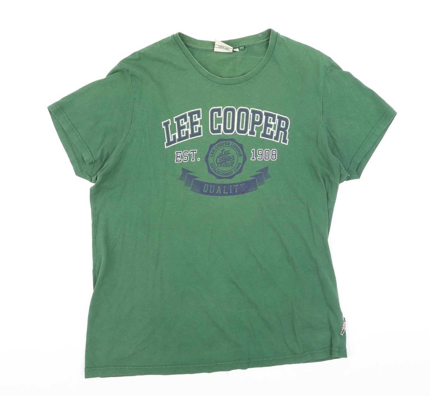 Lee Cooper Men's Green Crew Neck Graphic T-Shirt Size L Regular Fit