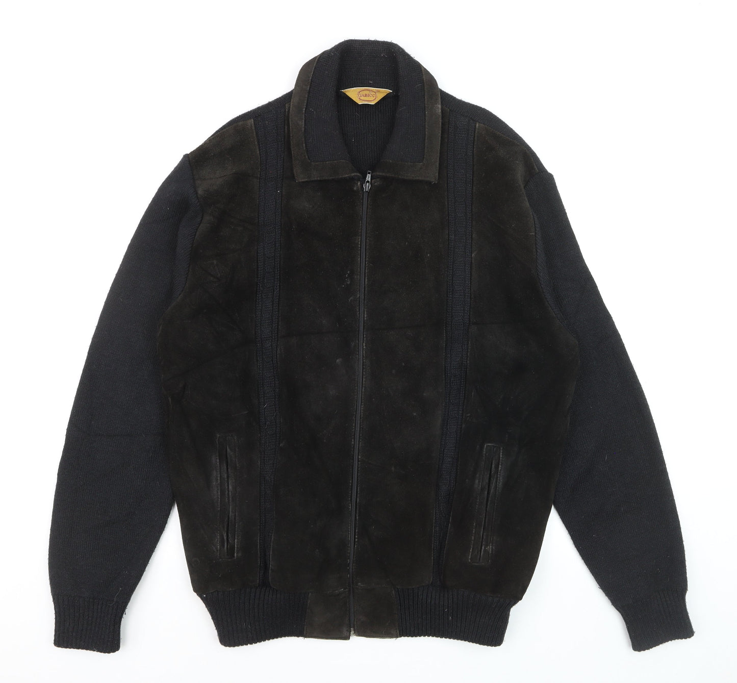 Gabicci Men's Black 3XL Wool Leather Bomber Jacket